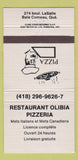 Matchbook Cover - Restaurant Olibia Pizza Baie Comeau QC 30 Strike