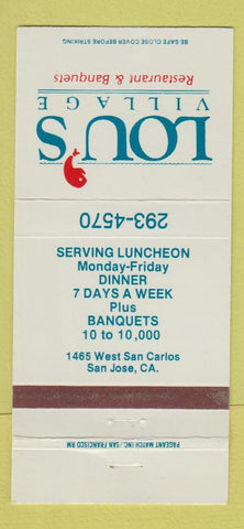 Matchbook Cover - Lou's Village Restaurant San Jose CA 30 Strike