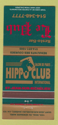 Matchbook Cover - Hippo Club Le Pub Saint Jean Sur Richeliu QC 30 Strike