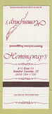 Matchbook Cover - Hemingway's Hamilton Township NJ 30 Strike