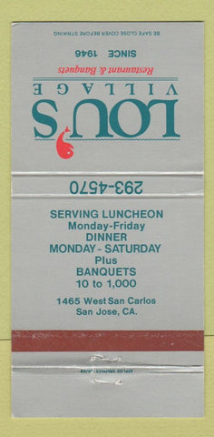Matchbook Cover - Lou's Village Restaurant San Jose CA 30 Strike