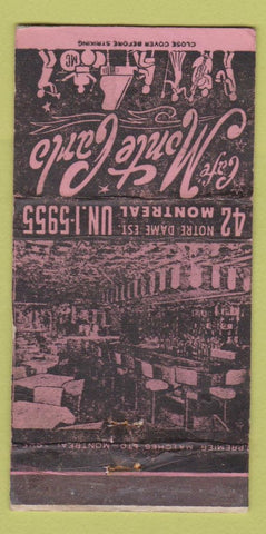 Matchbook Cover - Cafe Monte Carlo Montreal QC WORN 30 Strike