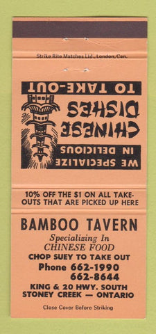 Matchbook Cover - Bamboo Tavern Chinese Stoney Creek ON 30 Strike