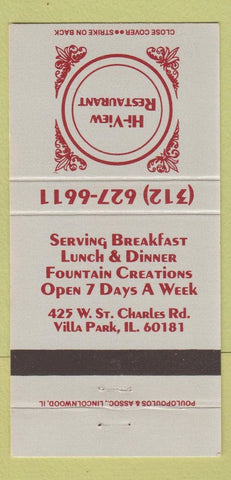 Matchbook Cover - Hi View Restaurant Villa Park IL 30 Strike