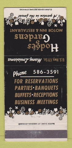 Matchbook Cover - Hodges Gardens Motor Inn Many LA 30 Strike