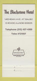 Matchbook Cover - Blackstone Hotel Chicago IL 30 Strike