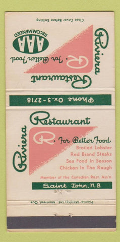 Matchbook Cover - Priviera Restaurant Saint John NB 30 Strike