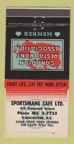 Matchbook Cover - Sportsmans Cafe Vancouver BC 30 Strike