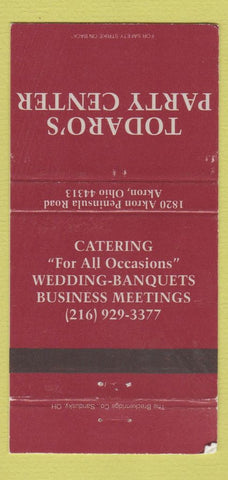 Matchbook Cover - Todaro's Party Center Akron OH WEAR 30 Strike