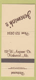 Matchbook Cover - Jeremiah's Kirkwood MO Restaurant 30 Strike
