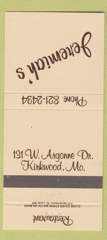 Matchbook Cover - Jeremiah's Kirkwood MO Restaurant 30 Strike