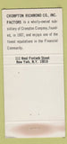 Matchbook Cover - Crompton Richmond Factors New York City WEAR 30 Strike
