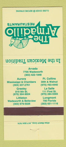Matchbook Cover - Armadillo Fort Collins Longmont Greeley Colorado 30 Strike