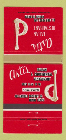 Matchbook Cover - Asti's Italian Restaurant Miami Beach FL 30 Strike