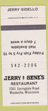 Matchbook Cover - Jerry and Gene's Restaurant Waukesha WI 30 Strike