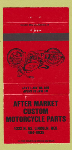 Matchbook Cover - After Market Motorcycle Parts Lincoln NE 30 Strike