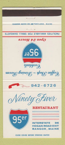 Matchbook Cover - Ninety Fiver Restaurant Bangor ME 30 Strike