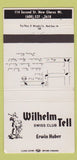 Matchbook Cover - Wilhelm Tell Swiss Club New Glarus WI 30 Strike