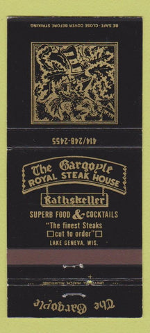 Matchbook Cover - Gargoyle Royal Steak House Lake Geneva WI 30 Strike
