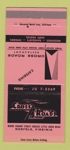 Matchbook Cover - Cross Roads Restaurant Norfolk VA 30 Strike
