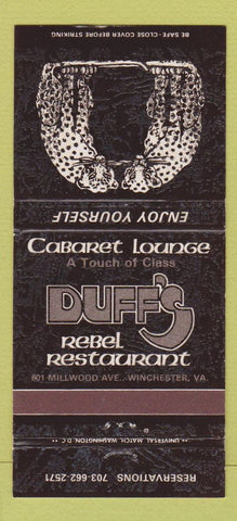 Matchbook Cover - Duff's Cabaret Lounge Rebel Winchester VA 30 Strike