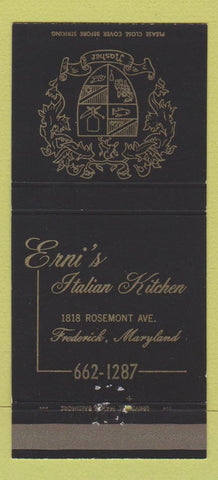 Matchbook Cover - Erni's Italian Restaurant Frederick MD 30 Strike