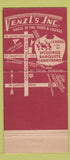 Matchbook Cover - Venzl's Restaurant Milwaukee WI 30 Stick