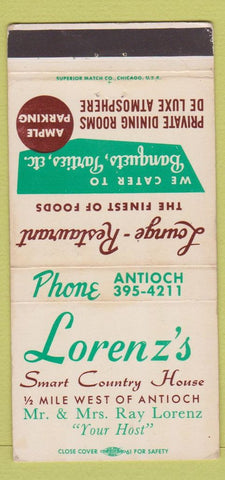 Matchbook Cover - Lorenz's Country House Antioch IL 30 Strike