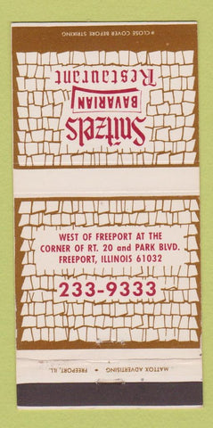 Matchbook Cover - Snitzels Bavarian Restaurant Freeport IL 30 Strike