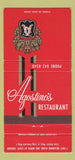 Matchbook Cover - Agostino's Restaurant Chicago IL 30 Strike