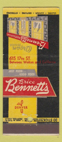 Matchbook Cover - Bennett's Restaurant Denver Colorado 30 Stick