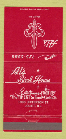 Matchbook Cover - Al's Steak Hosue Joliet IL 30 Strike