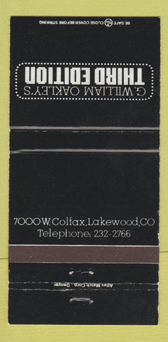 Matchbook Cover William Oakley Third Edition Lakewood Colorado Colfax 30 Strike