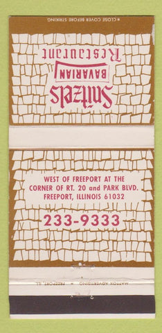 Matchbook Cover - Snitzels Bavarian Restaurant Freeport IL 30 Strike