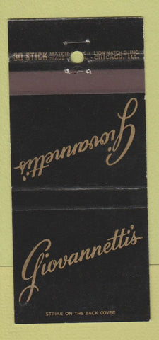 Matchbook Cover - Giovannetti's Chicago IL 30 Stick