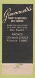 Matchbook Cover - Giovannetti's Chicago IL 30 Stick