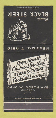 Matchbook Cover - Menard's Black Steer Chicago IL WEAR 30 Strike