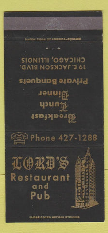 Matchbook Cover - Lord's Restaurant Pub Chicago IL WEAR 30 Strike