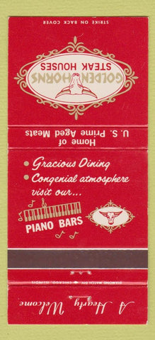 Matchbook Cover - Golden Horns Steak House  Elmhurst IL 30 Strike