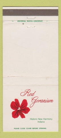 Matchbook Cover - Red Geranium New Harmony IN 30 Strike