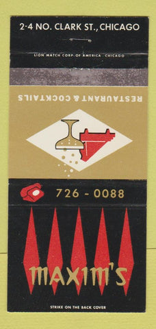 Matchbook Cover - Maxim's Chicago IL WEAR 30 Strike