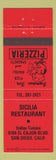 Matchbook Cover - Sicilia Restaurant Pizza San Diego CA