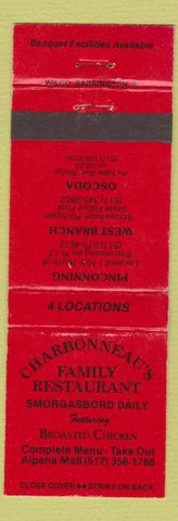 Matchbook Cover - Charbonneau's Restaurant Pinconning West Branch Oscoda MI