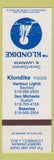 Matchbook Cover - Klondike Restaurant Guelph ON Bayfield