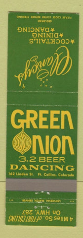 Matchbook Cover - Green Onion Fort Collins Colorado 3.2 Beer Bar