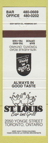 Matchbook Cover - St Louis Bar Grill Toronto ON