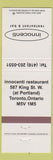 Matchbook Cover - Innocenti Restaurant Bar Toronto ON