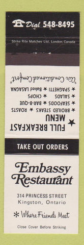 Matchbook Cover - Embassy Restaurant Kingston ON