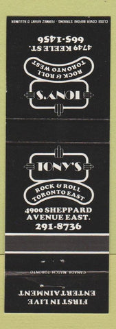 Matchbook Cover - Tony's Rock and Roll Toronto ON