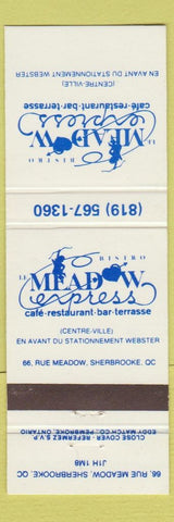 Matchbook Cover - Bistro Meadow Express Sherbrooke QC